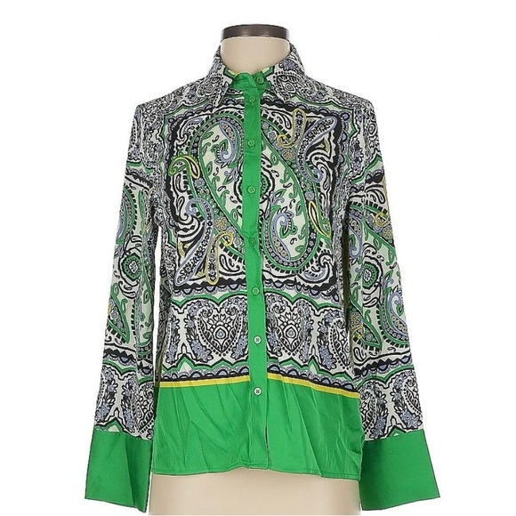 Elegant Paisley Button Down Shirt in Green and Black - Picture 10 of 10